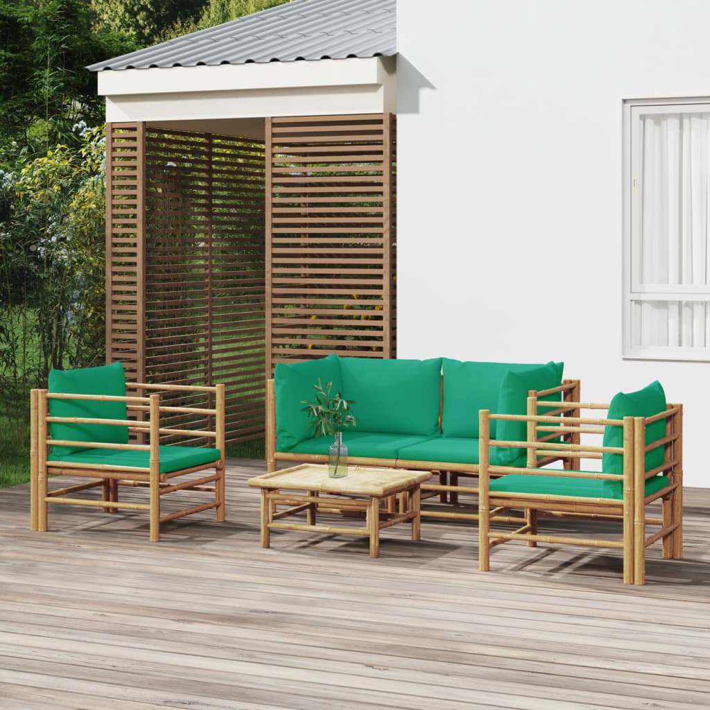 vidaXL 6-delige Loungeset met kussens bamboe lichtgrijs