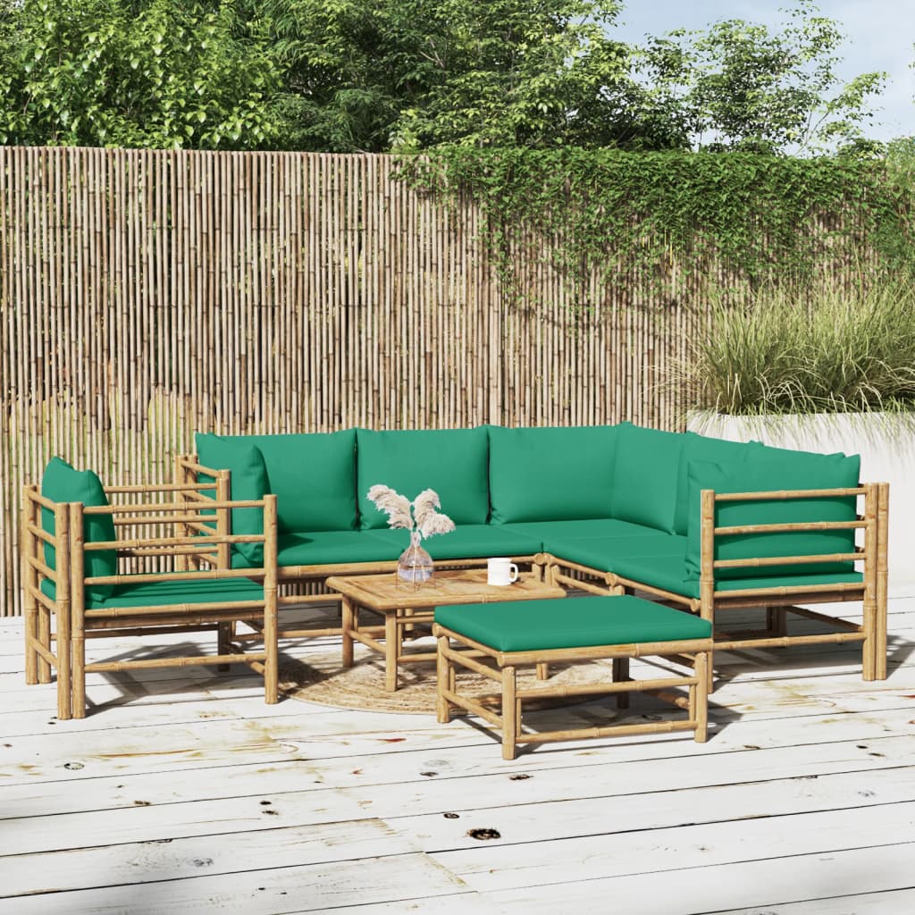 vidaXL 6-delige Loungeset met kussens bamboe lichtgrijs