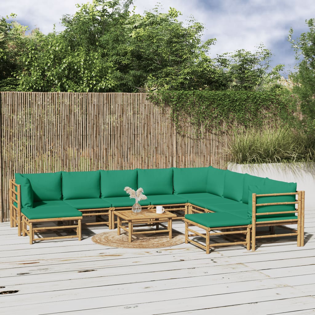 vidaXL 6-delige Loungeset met kussens bamboe lichtgrijs