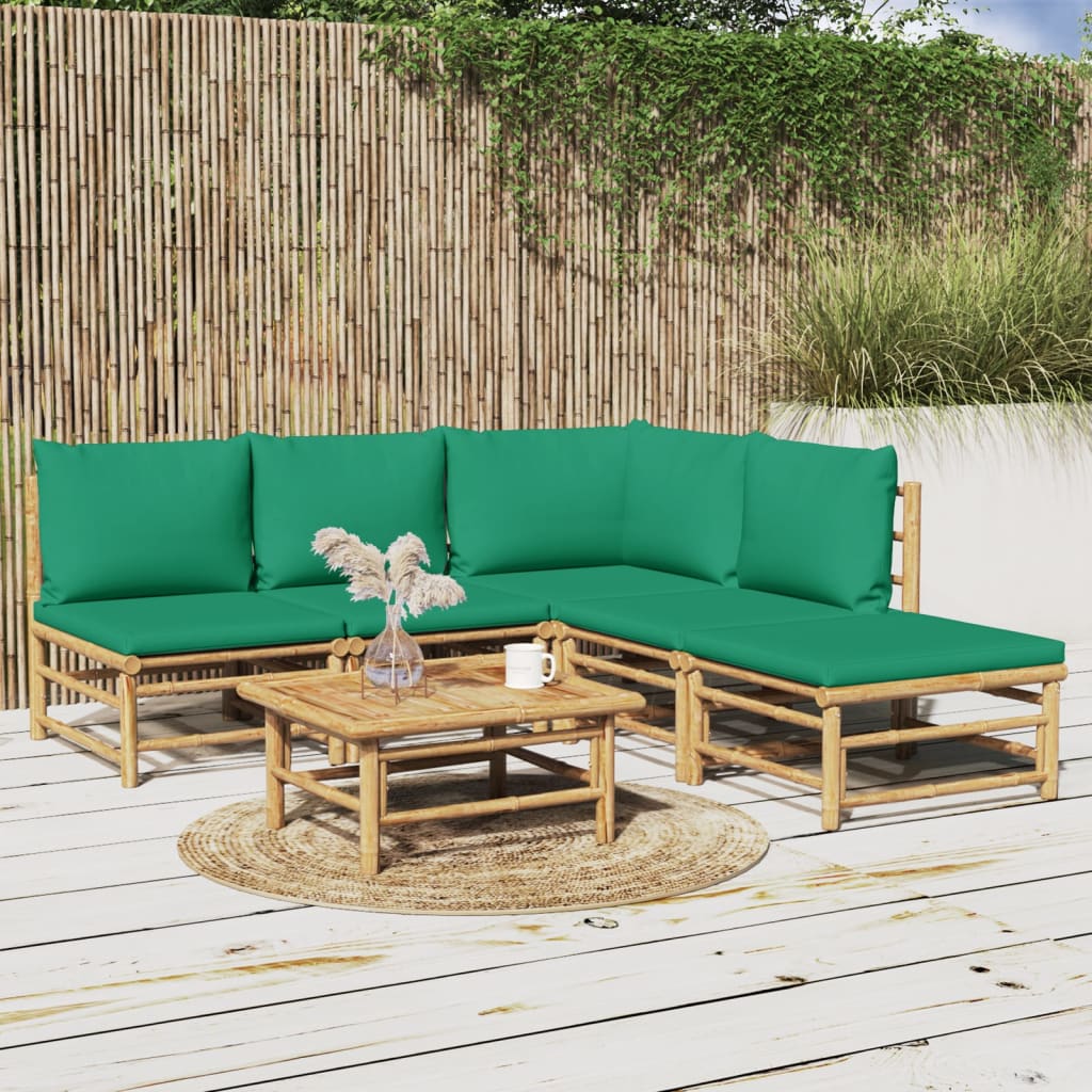 vidaXL 6-delige Loungeset met kussens bamboe lichtgrijs