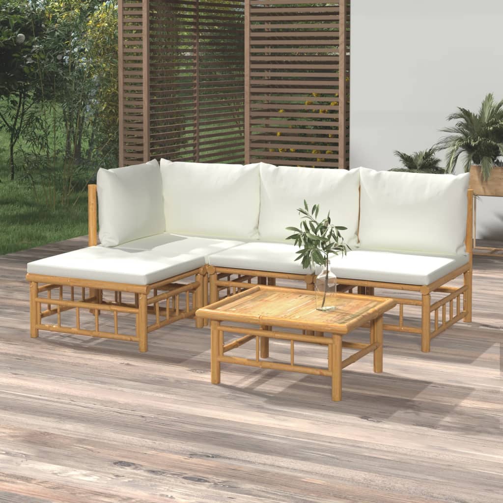 vidaXL 6-Piece Lounge Set with Cushions Bamboo Cream White