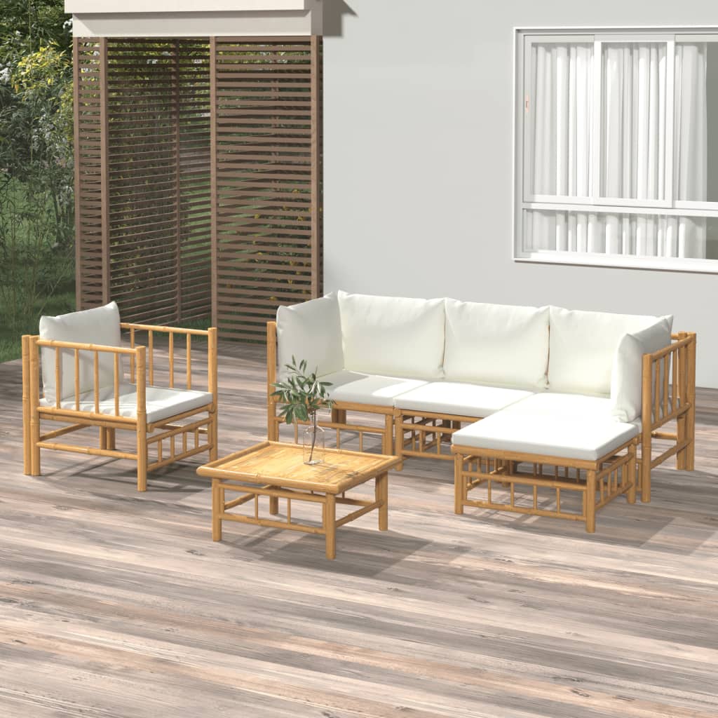 vidaXL 6-Piece Lounge Set with Cushions Bamboo Cream White