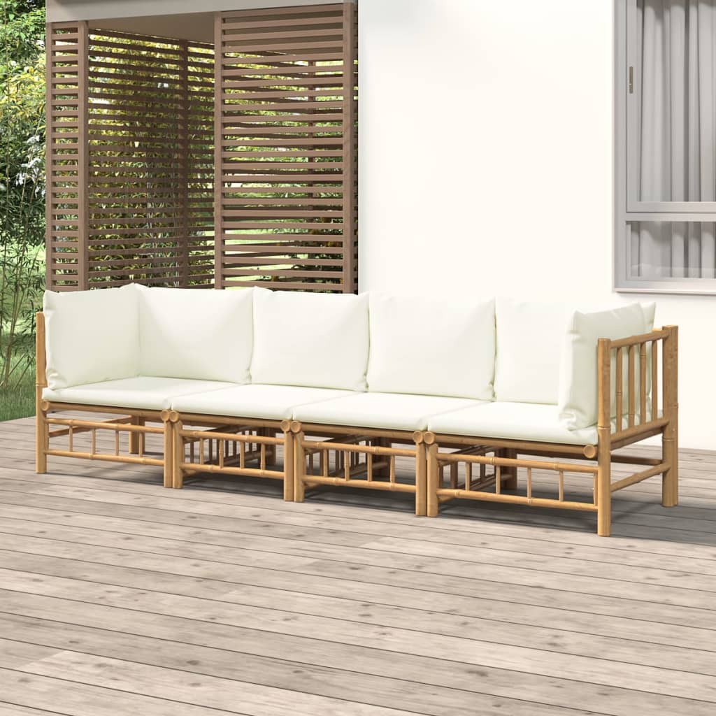vidaXL 6-Piece Lounge Set with Cushions Bamboo Cream White