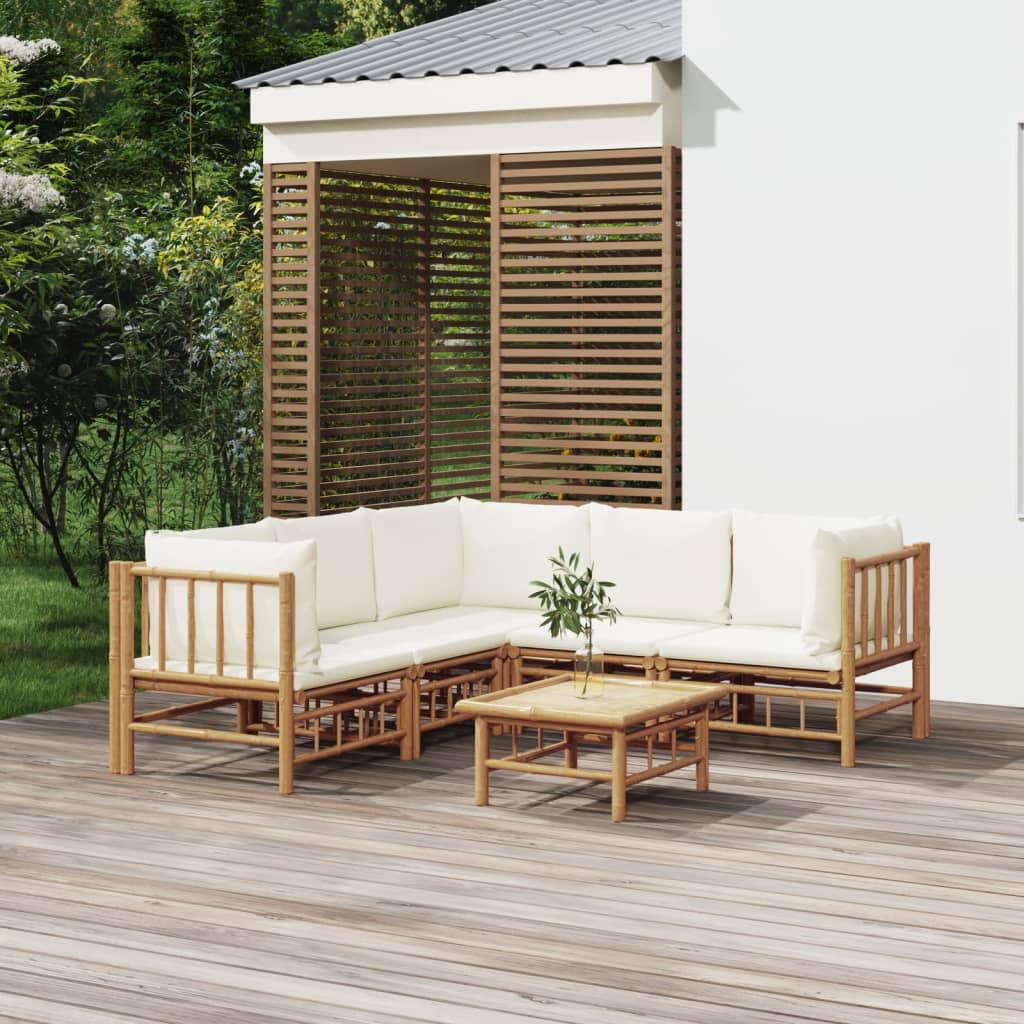 vidaXL 6-Piece Lounge Set with Cushions Bamboo Cream White