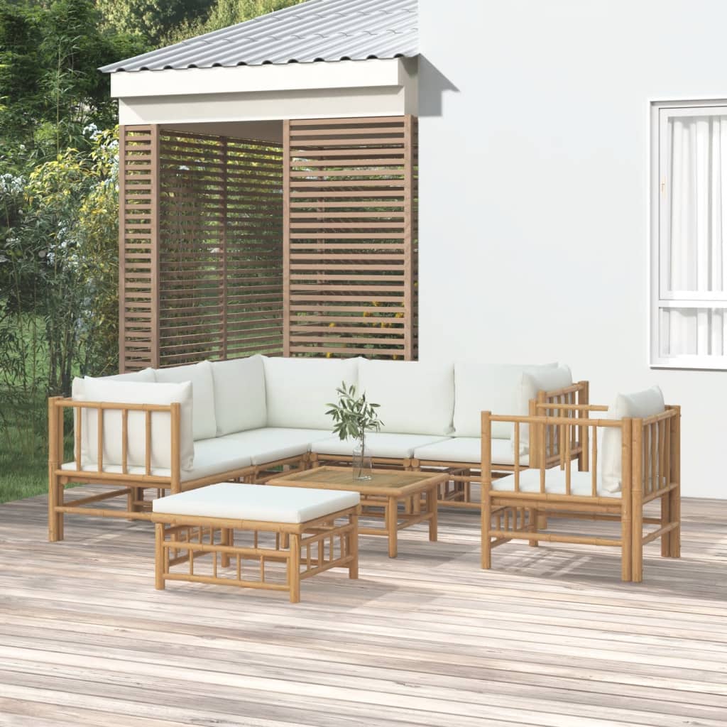 vidaXL 6-Piece Lounge Set with Cushions Bamboo Cream White