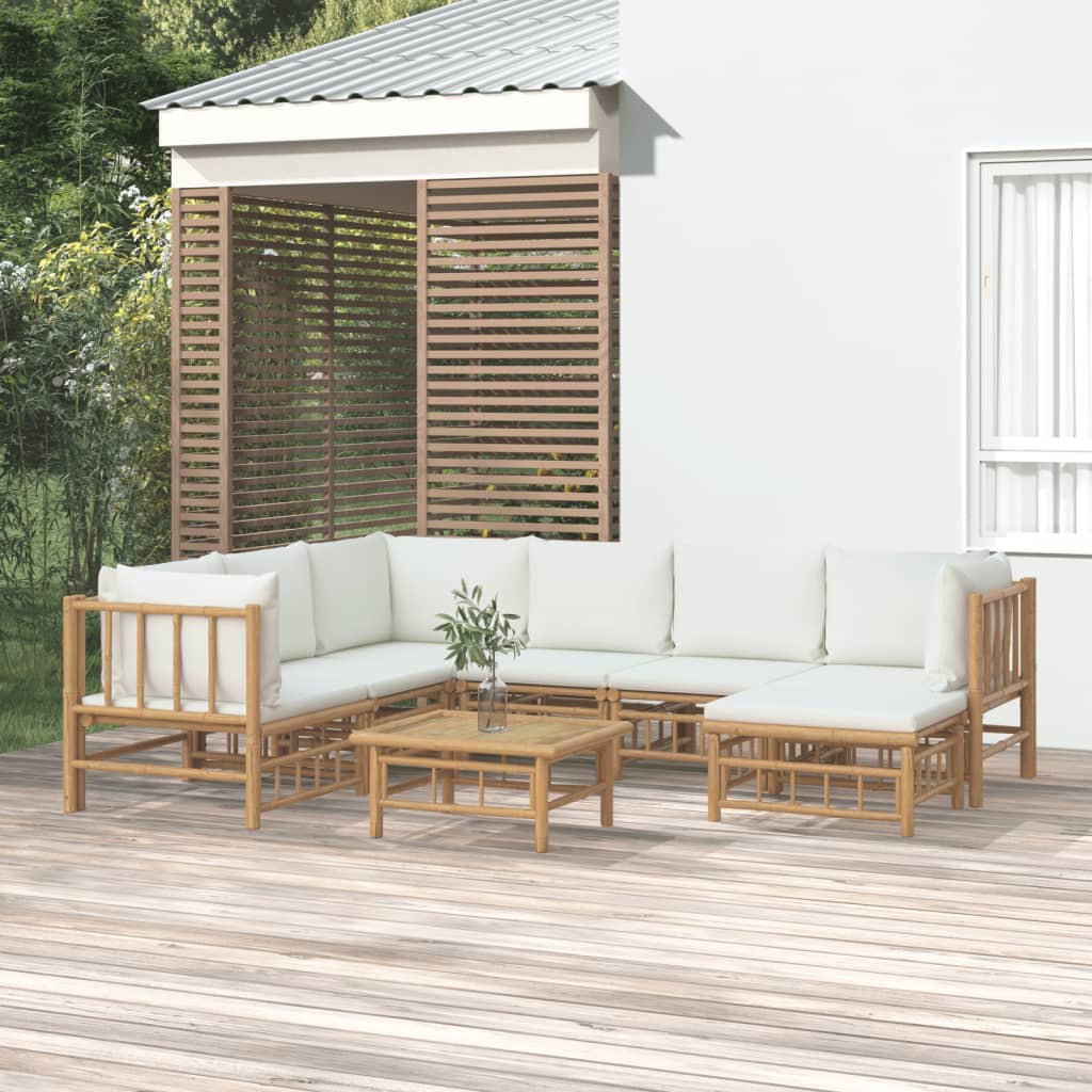 vidaXL 6-Piece Lounge Set with Cushions Bamboo Cream White