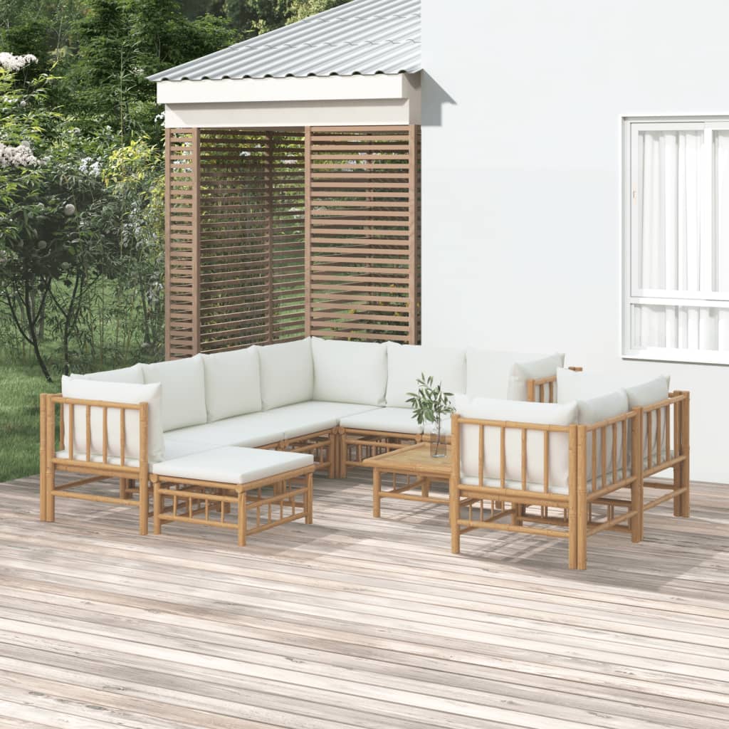 vidaXL 6-Piece Lounge Set with Cushions Bamboo Cream White