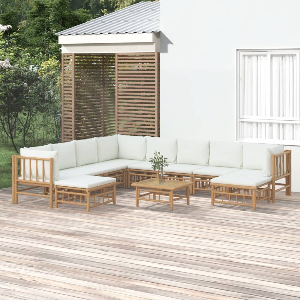 vidaXL 6-Piece Lounge Set with Cushions Bamboo Cream White