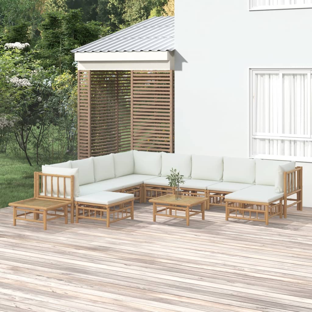 vidaXL 6-Piece Lounge Set with Cushions Bamboo Cream White