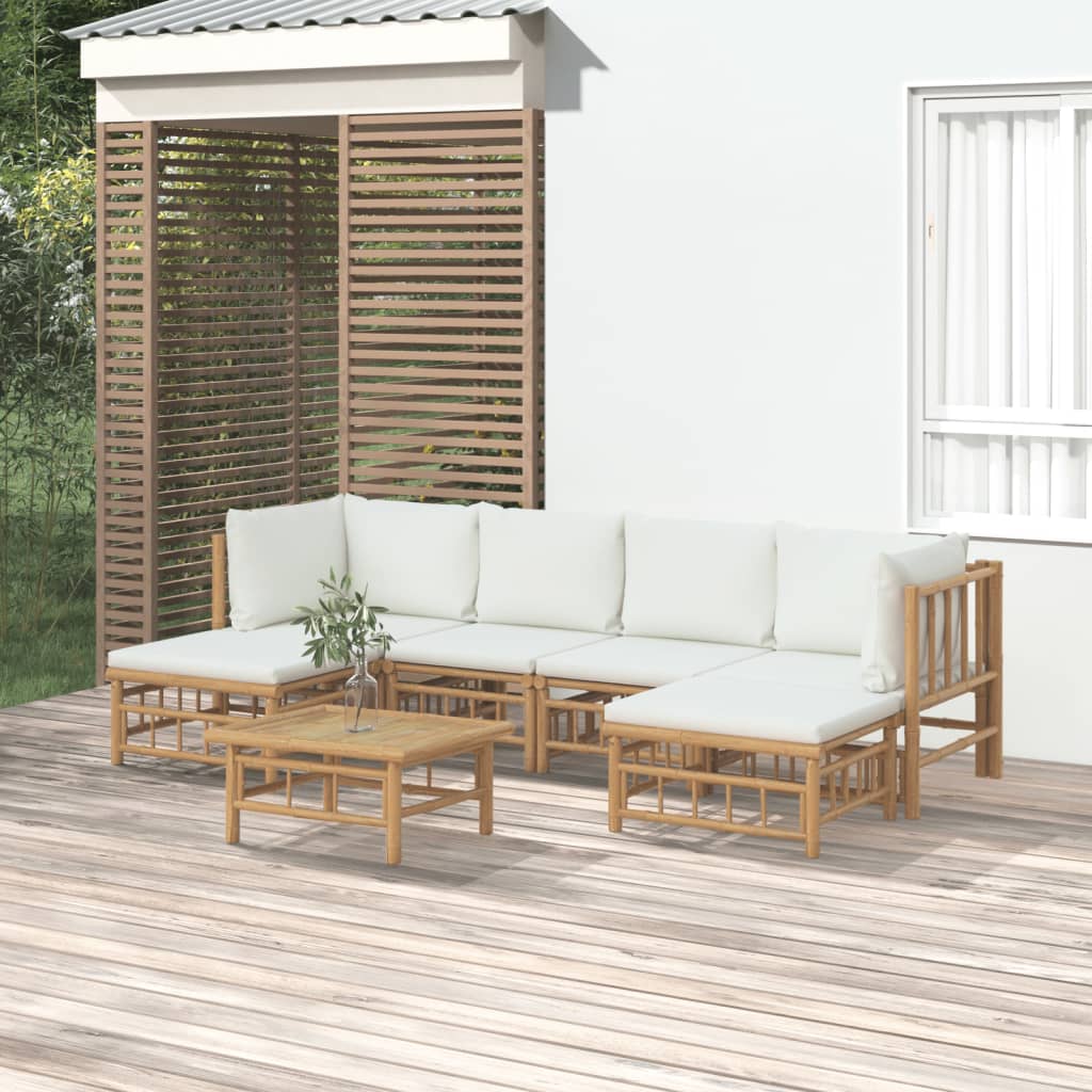 vidaXL 6-Piece Lounge Set with Cushions Bamboo Cream White