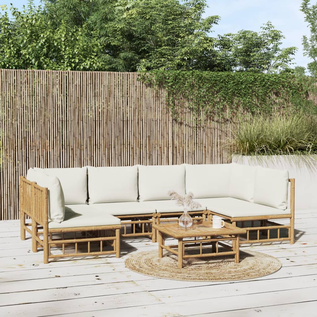 vidaXL 6-Piece Lounge Set with Cushions Bamboo Cream White