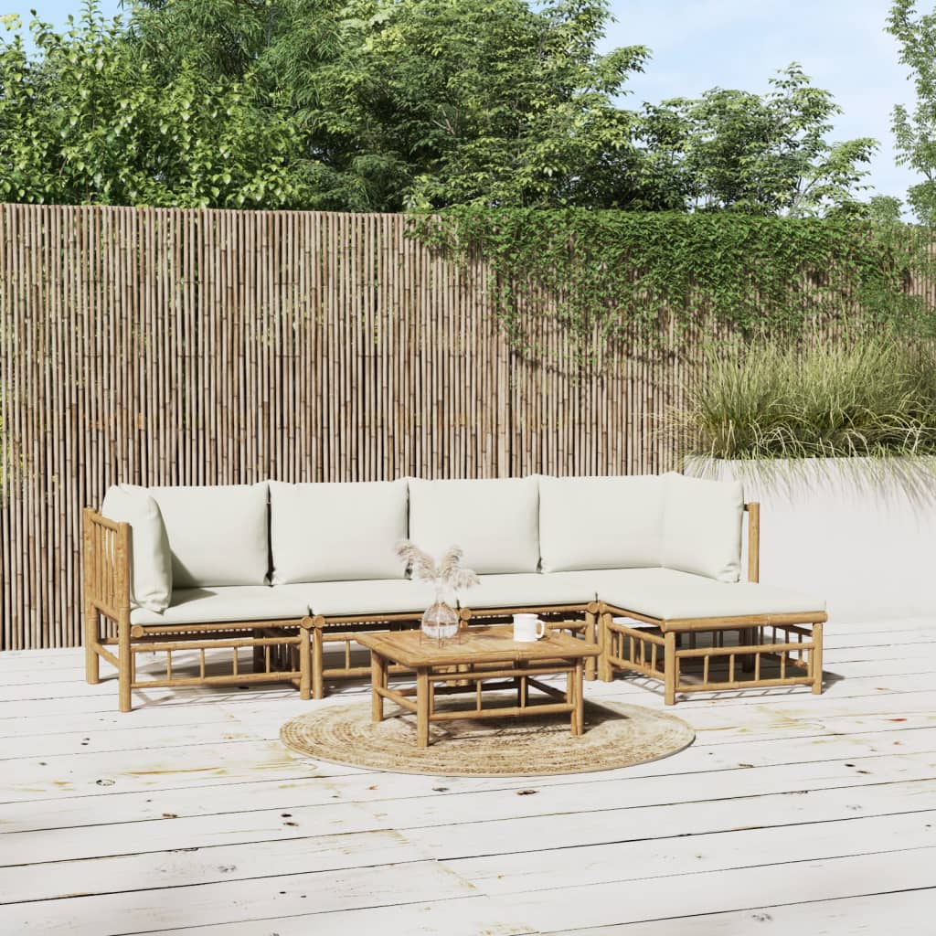 vidaXL 6-Piece Lounge Set with Cushions Bamboo Cream White