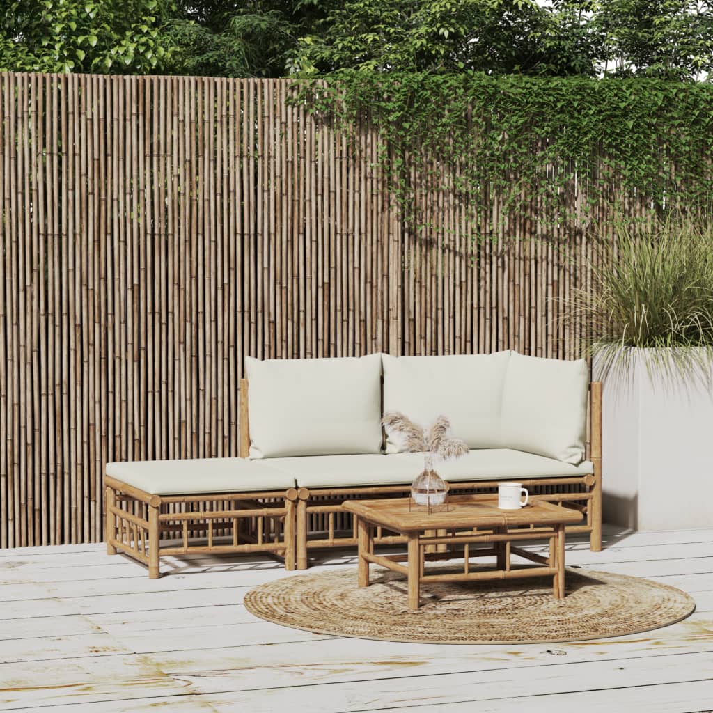 vidaXL 6-Piece Lounge Set with Cushions Bamboo Cream White