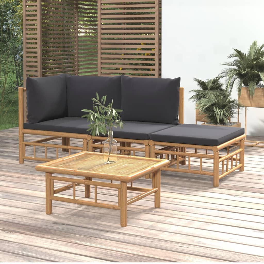vidaXL 6-Piece Lounge Set with Cushions Bamboo Cream White