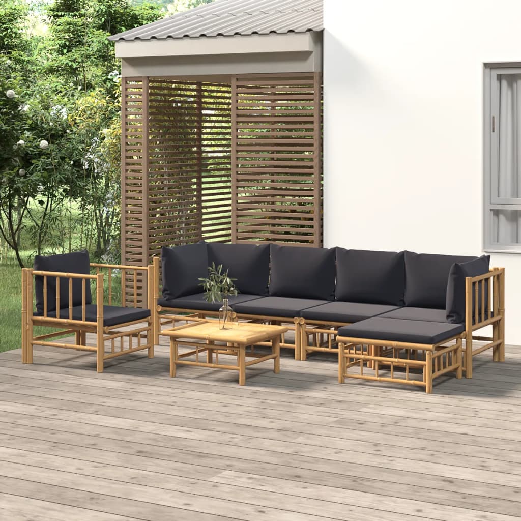 vidaXL 6-Piece Lounge Set with Cushions Bamboo Cream White