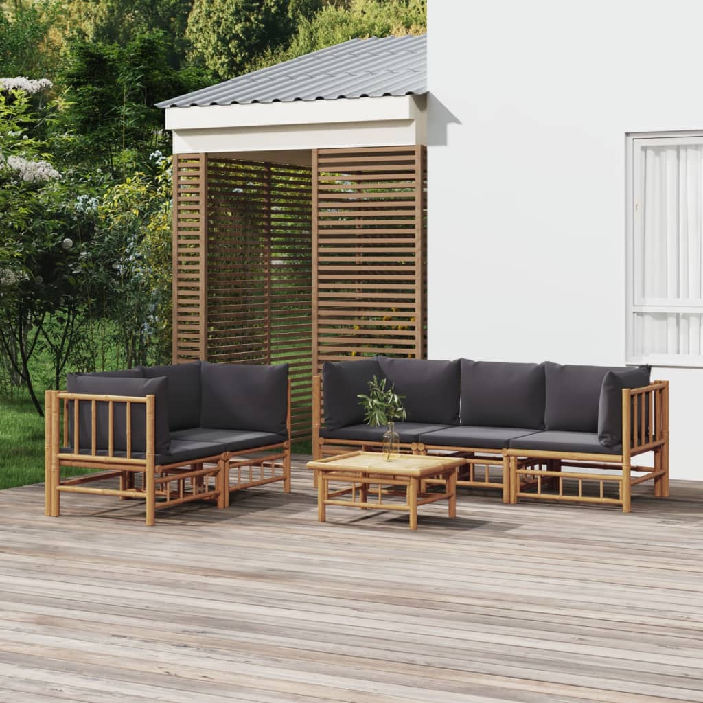 vidaXL 6-Piece Lounge Set with Cushions Bamboo Cream White
