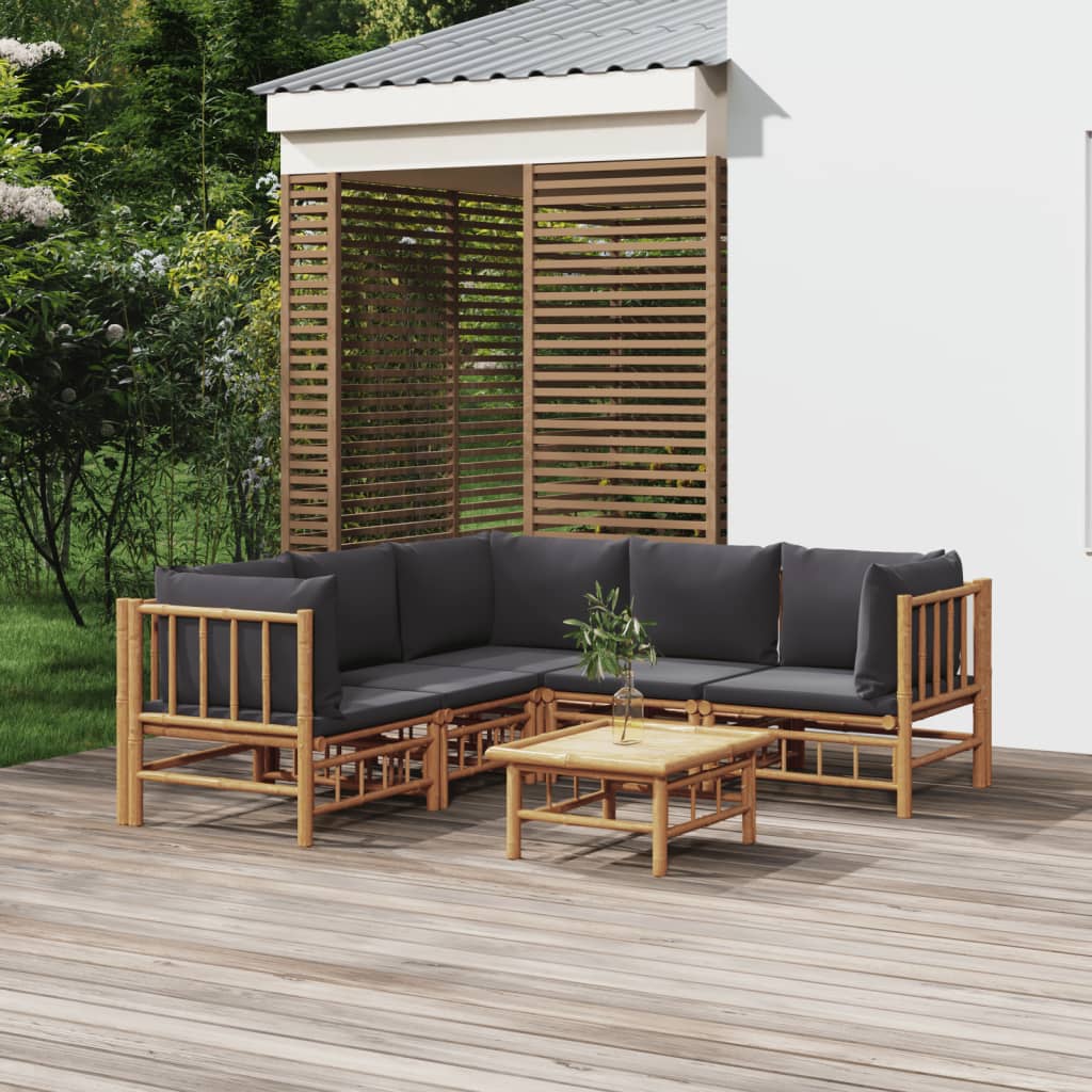 vidaXL 6-Piece Lounge Set with Cushions Bamboo Cream White