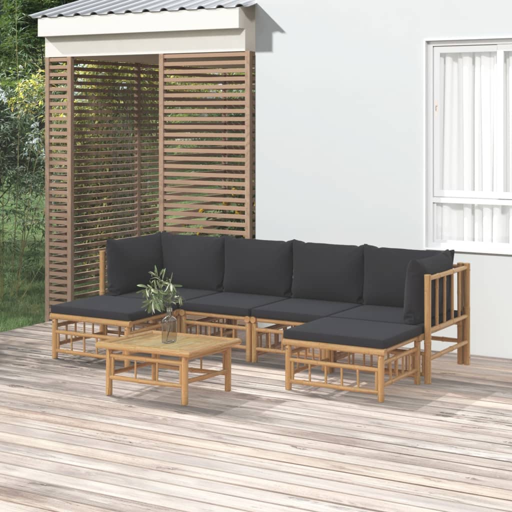 vidaXL 6-Piece Lounge Set with Cushions Bamboo Cream White