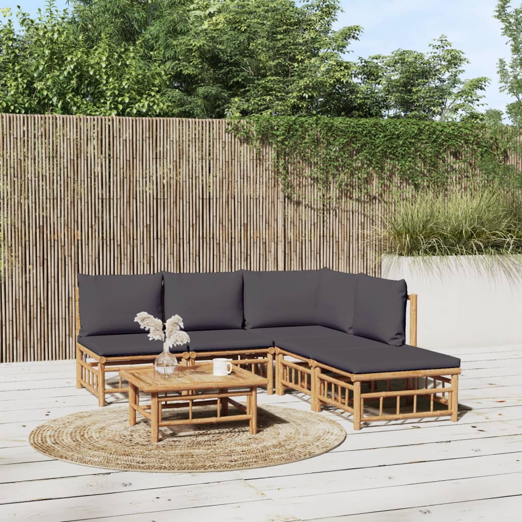 vidaXL 6-Piece Lounge Set with Cushions Bamboo Cream White