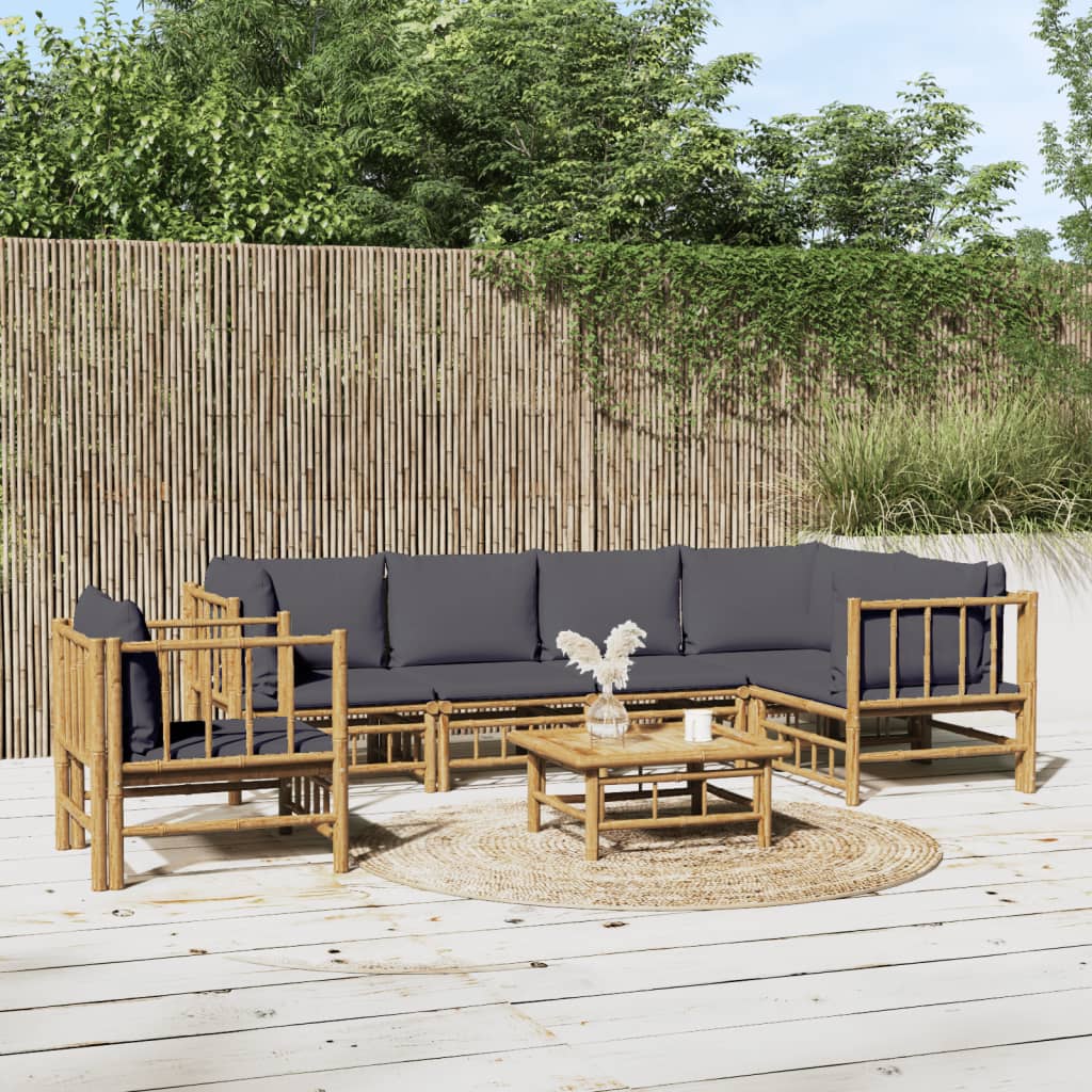 vidaXL 6-Piece Lounge Set with Cushions Bamboo Cream White