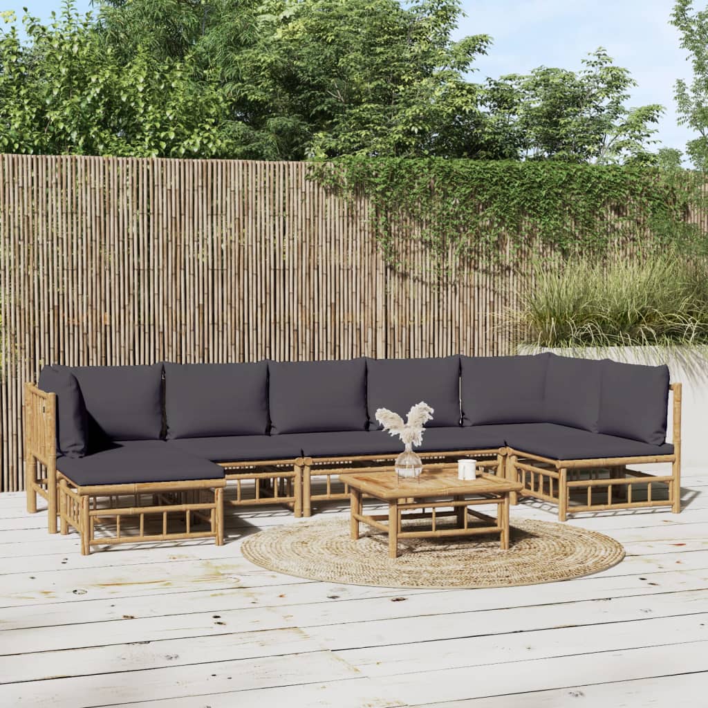 vidaXL 6-Piece Lounge Set with Cushions Bamboo Cream White