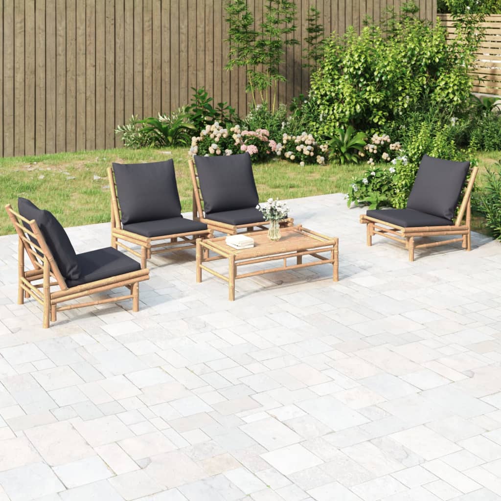 vidaXL 4-Piece Lounge Set with Cushions Bamboo Dark Grey