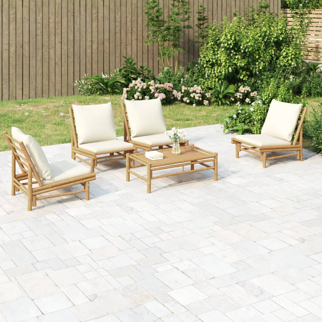 vidaXL 4-Piece Lounge Set with Cushions Bamboo Dark Grey