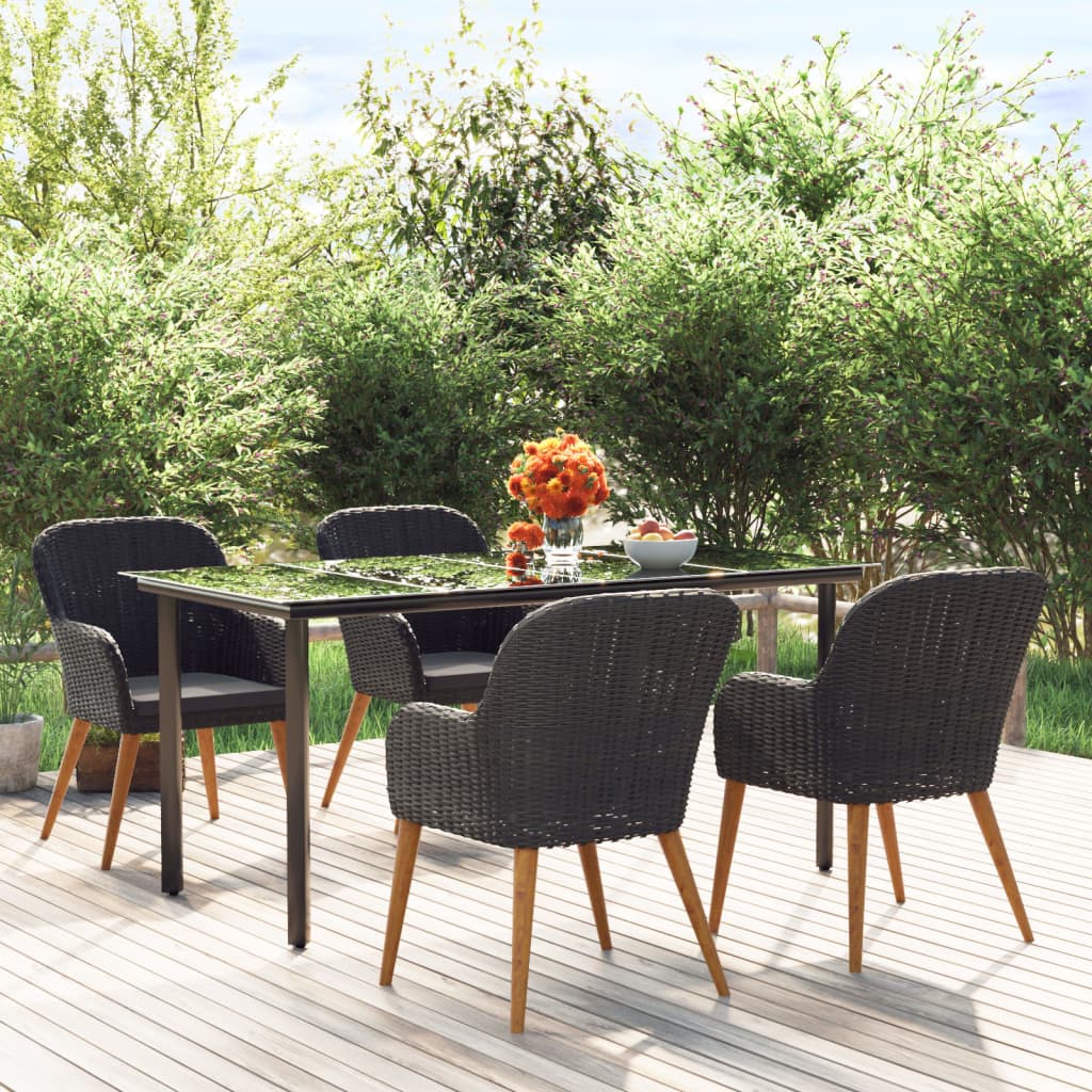 vidaXL 3-delige Tuinset met kussens zwart