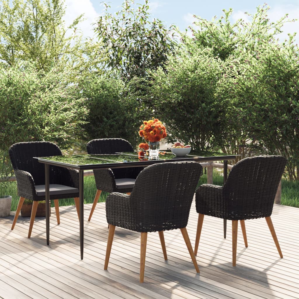 vidaXL 3-delige Tuinset met kussens zwart