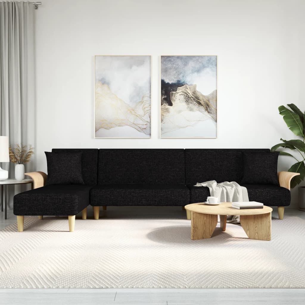 vidaXL Slaapbank L-vormig 279x140x70 cm stof lichtgrijs