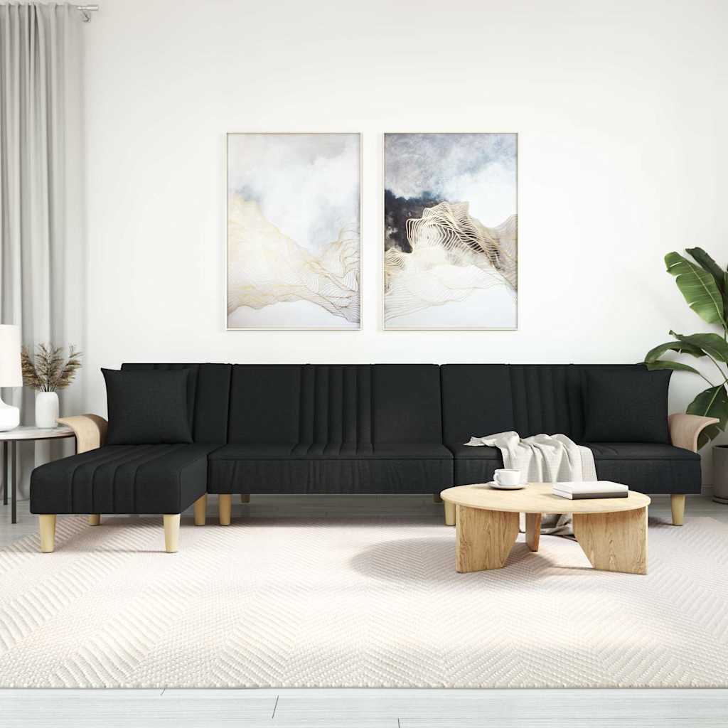vidaXL Slaapbank L-vormig 279x140x70 cm stof lichtgrijs