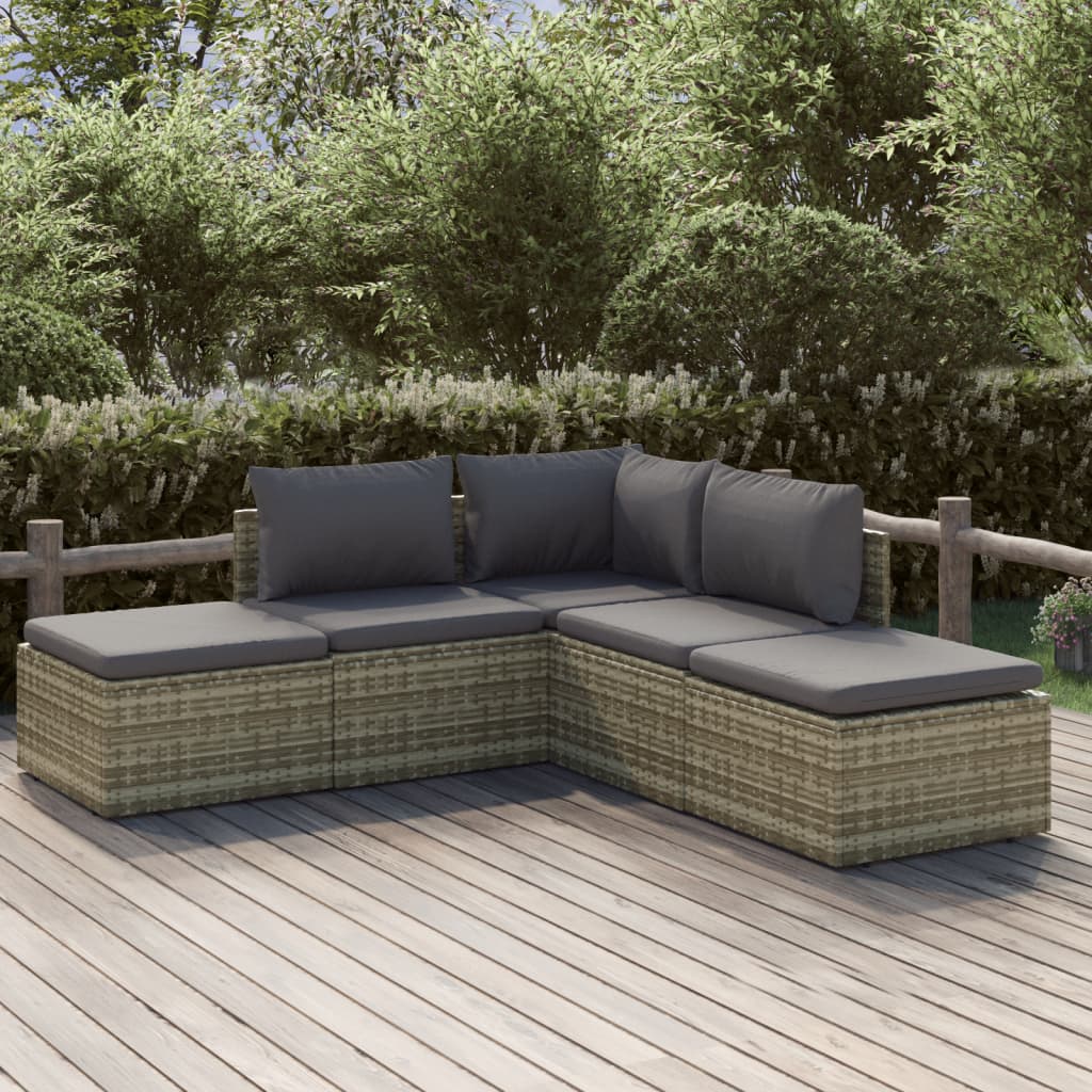 vidaXL 6-delige Loungeset met kussens poly rattan grijs