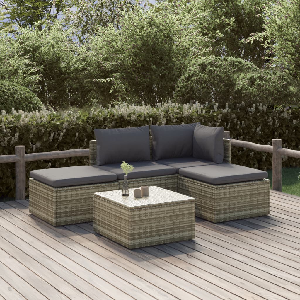 vidaXL 6-delige Loungeset met kussens poly rattan grijs