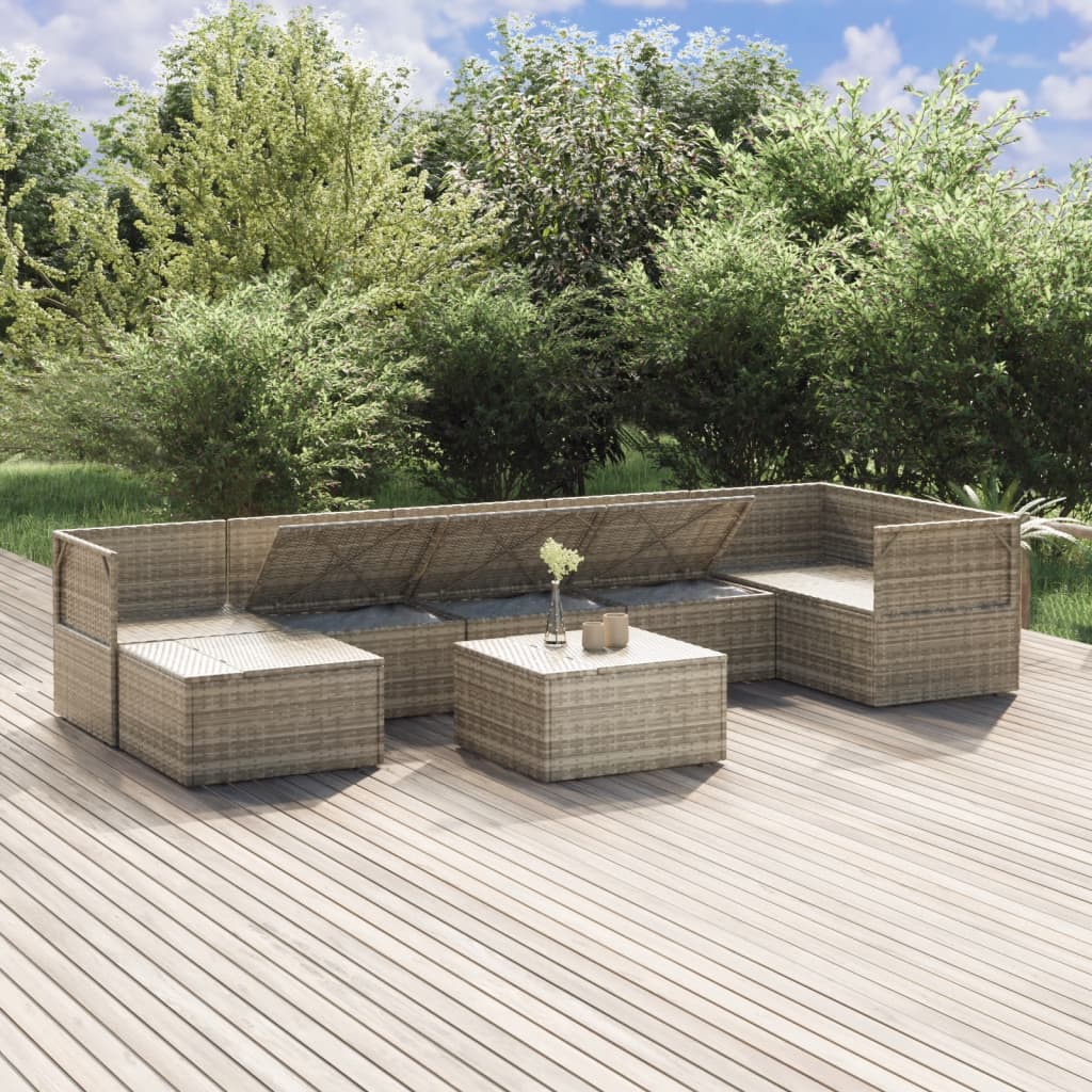 vidaXL 6-delige Loungeset met kussens poly rattan grijs