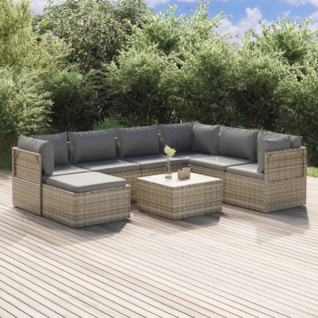 vidaXL 6-delige Loungeset met kussens poly rattan grijs