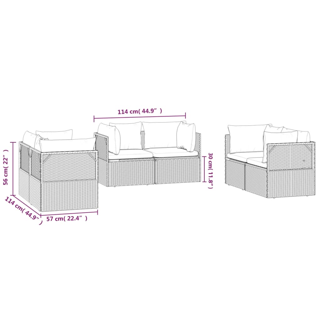 vidaXL 7-delige Loungeset met kussens poly rattan grijs