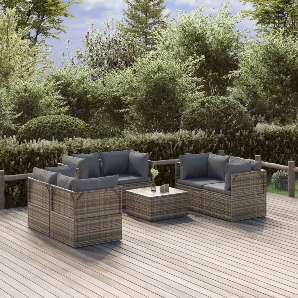 vidaXL 7-delige Loungeset met kussens poly rattan grijs