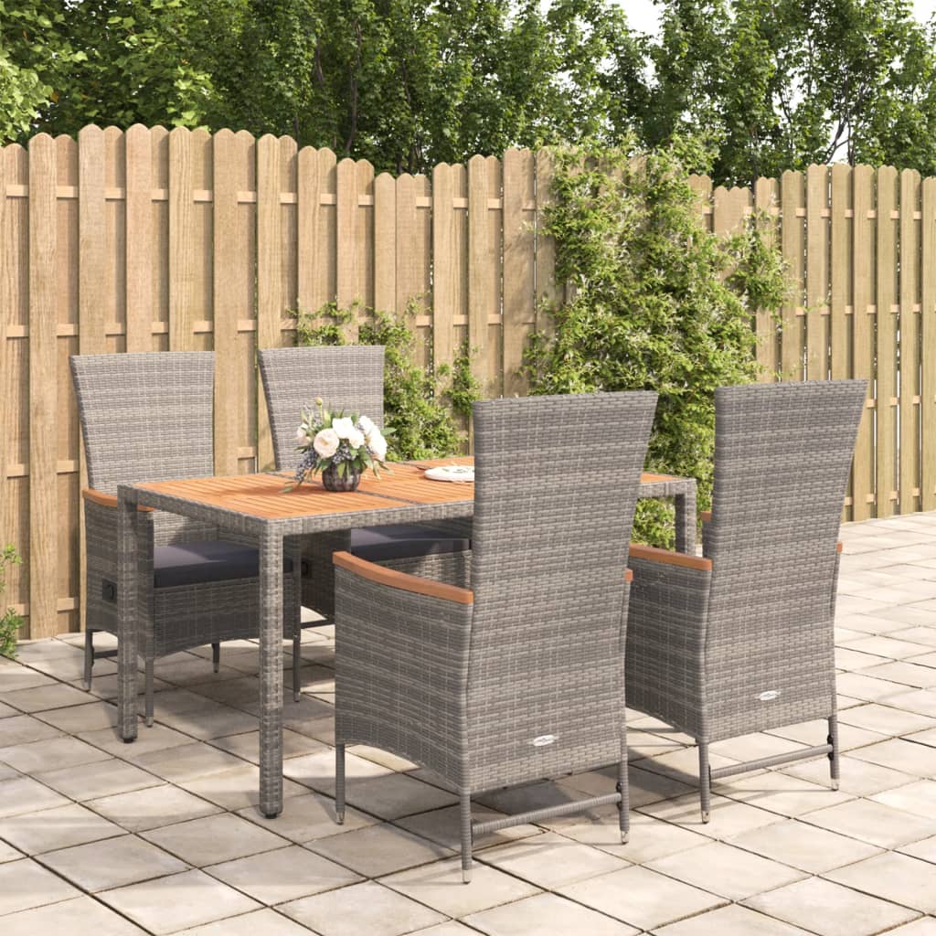 vidaXL 3-delige Tuinset met kussens poly rattan grijs