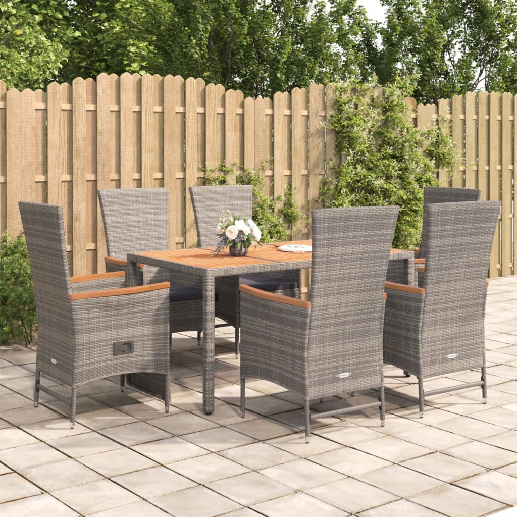 vidaXL 3-delige Tuinset met kussens poly rattan grijs