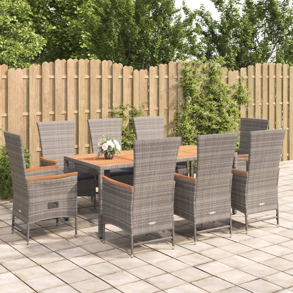 vidaXL 3-delige Tuinset met kussens poly rattan grijs