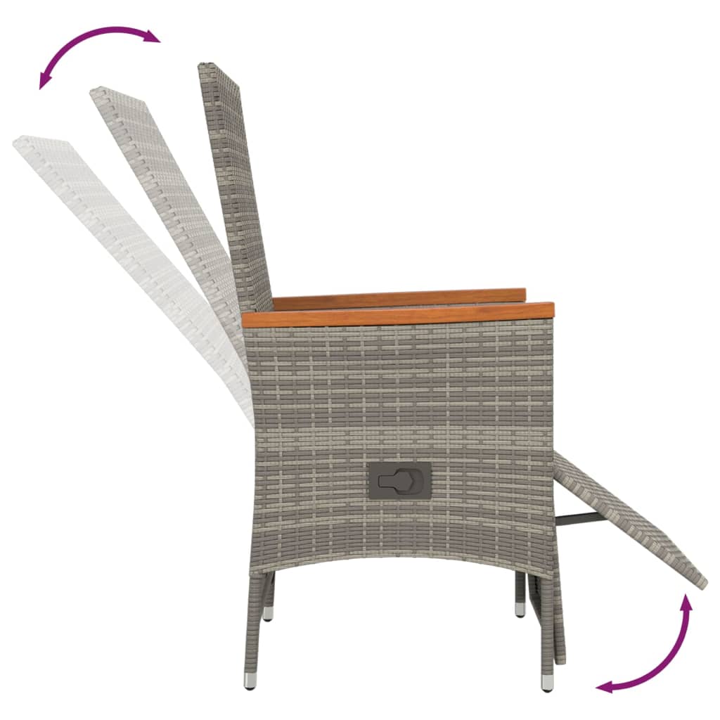 vidaXL 3-Piece Garden Lounge Set with Cushions Poly Rattan Grey