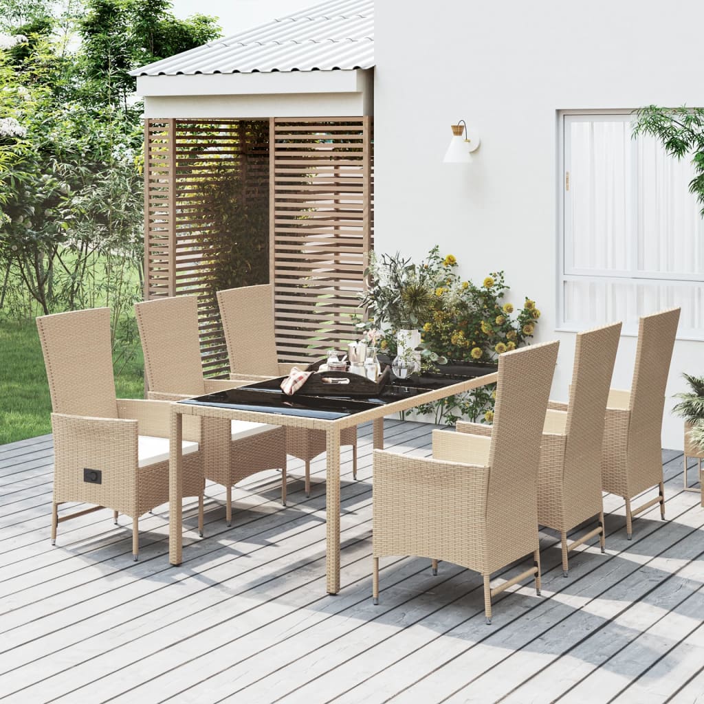 vidaXL 3-delige Tuinset met kussens poly rattan beige