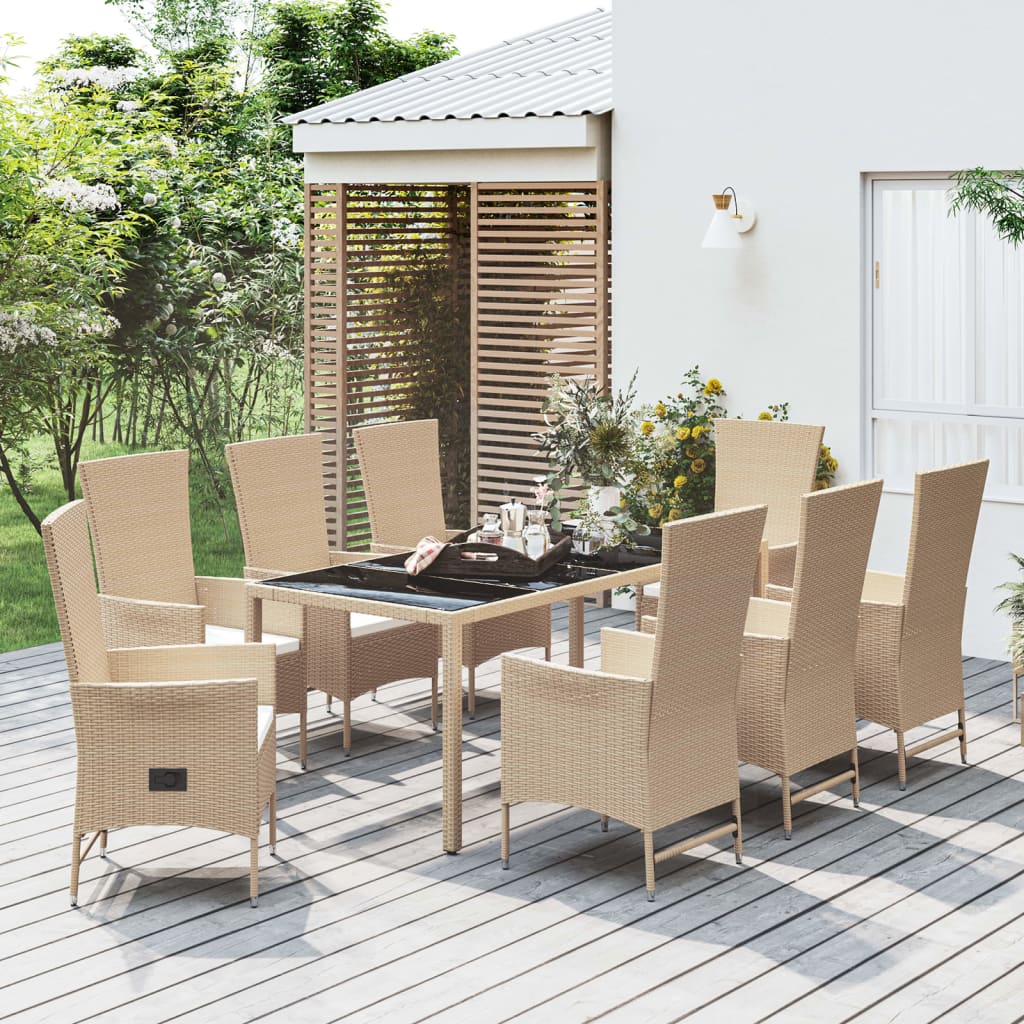vidaXL 3-delige Tuinset met kussens poly rattan beige