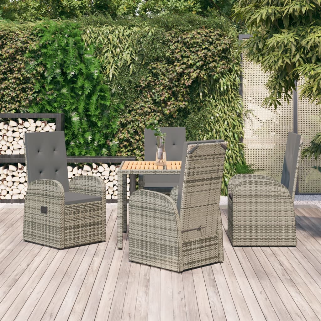 vidaXL 3-Piece Garden Lounge Set with Cushions Poly Rattan Grey
