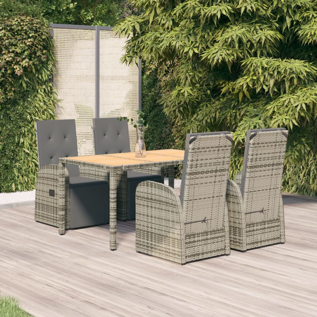 vidaXL 3-delige Tuinset met kussens poly rattan grijs