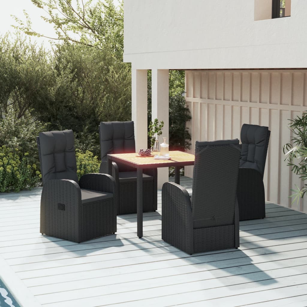 vidaXL 3-Piece Garden Lounge Set with Cushions Poly Rattan Black