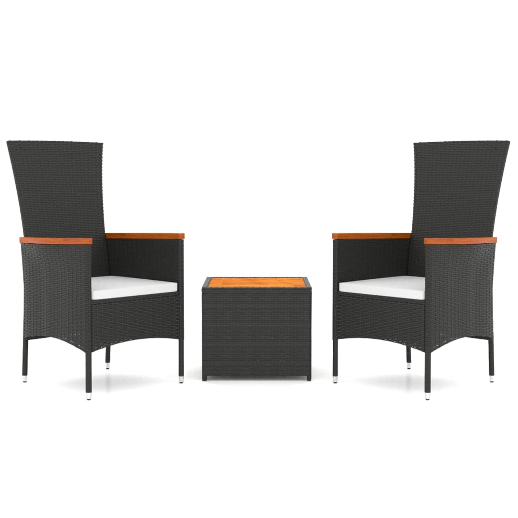 vidaXL 3-delige Loungeset poly rattan en massief acaciahout zwart