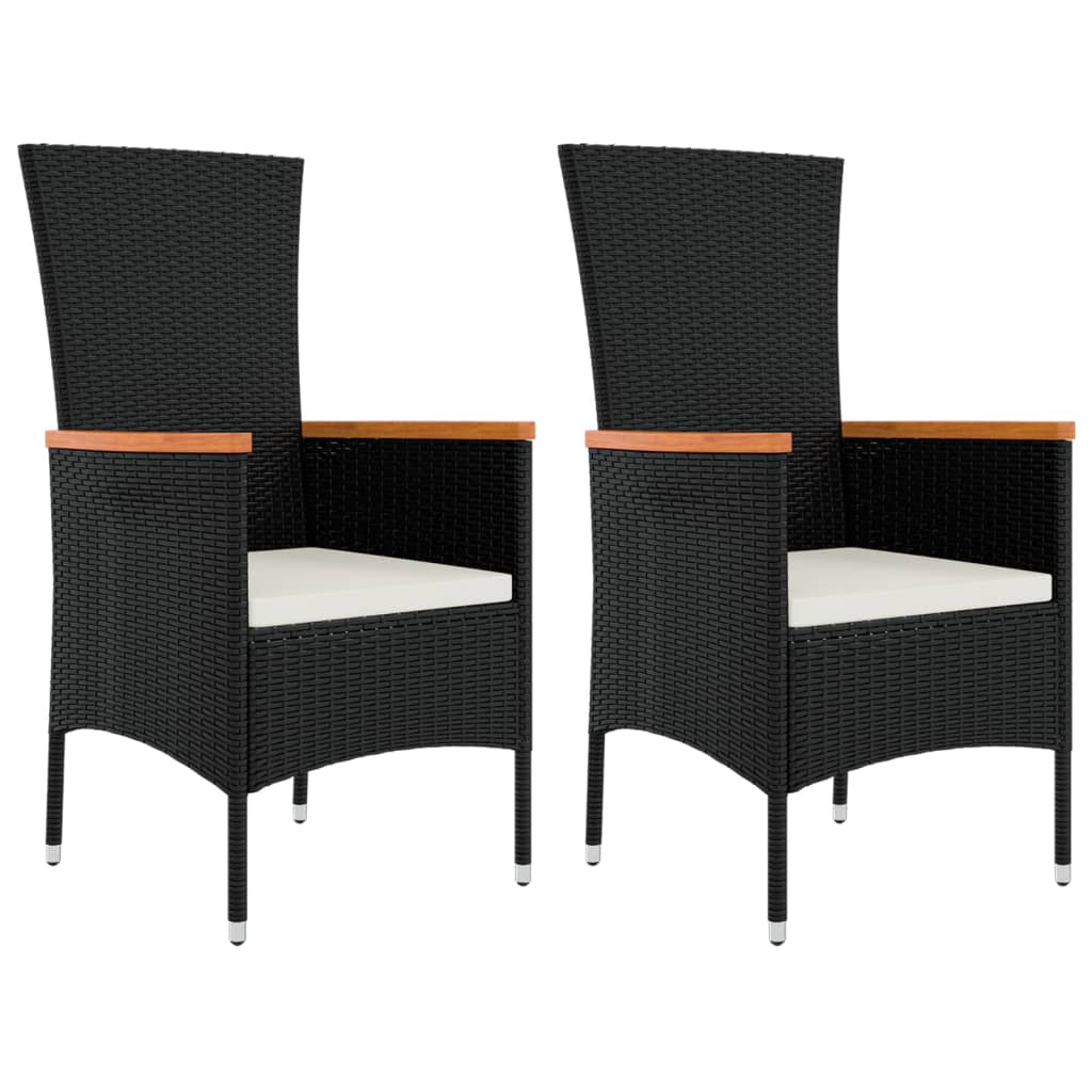 vidaXL 3-delige Loungeset poly rattan en massief acaciahout zwart