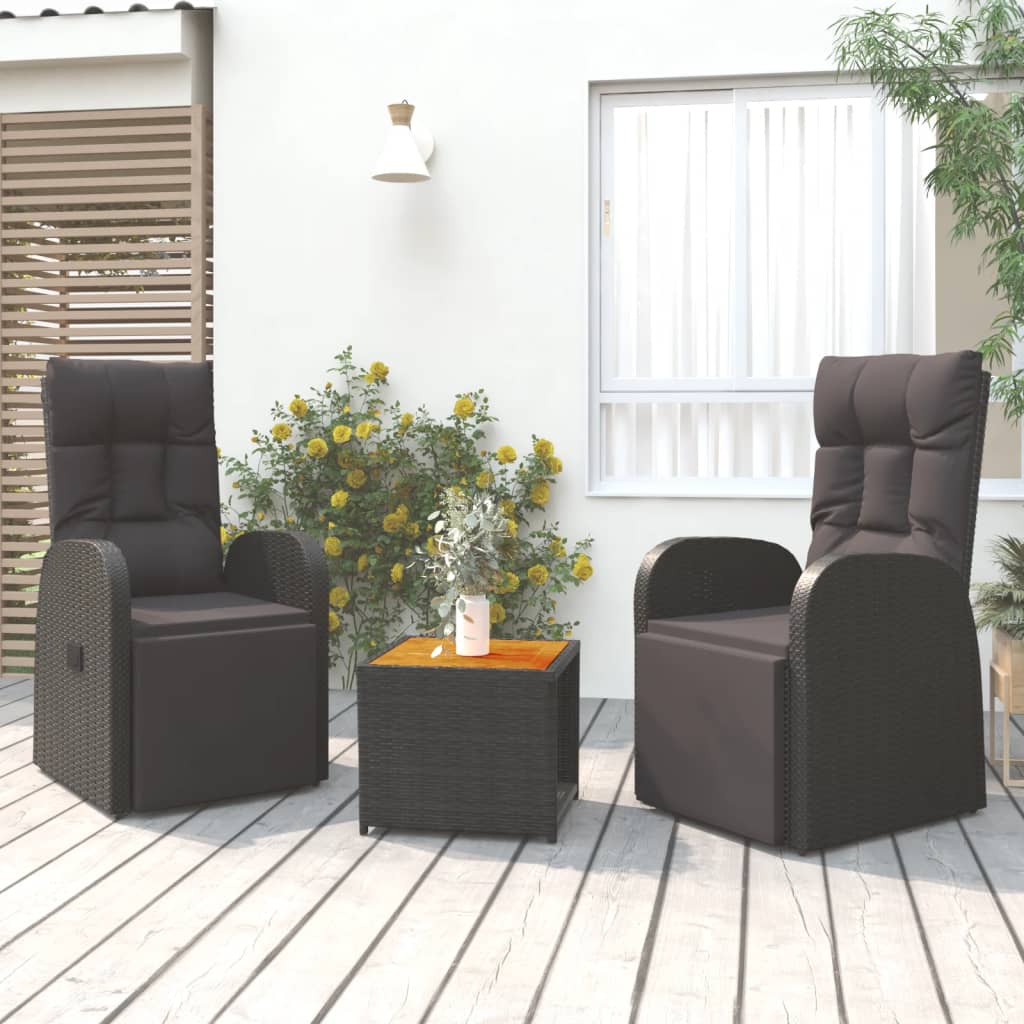 vidaXL Ensemble de salon 3 pièces poly rotin et acacia massif noir