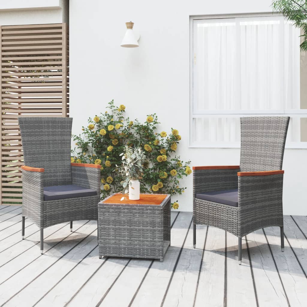 vidaXL 3-delige Loungeset poly rattan en massief acaciahout zwart